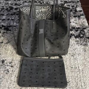 MCM Charcoal Tote Bag with Matching Pouch